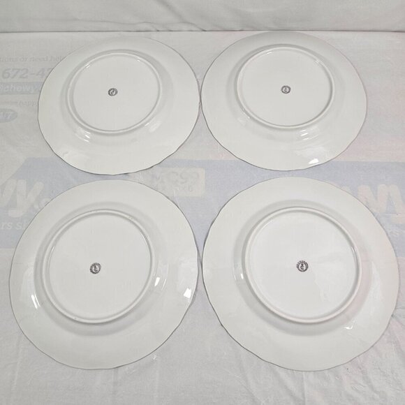 Bernadotte Czechoslovakia Floral Scalloped Porcelain Dinner Plates – Set of 4 - Picture 3 of 13